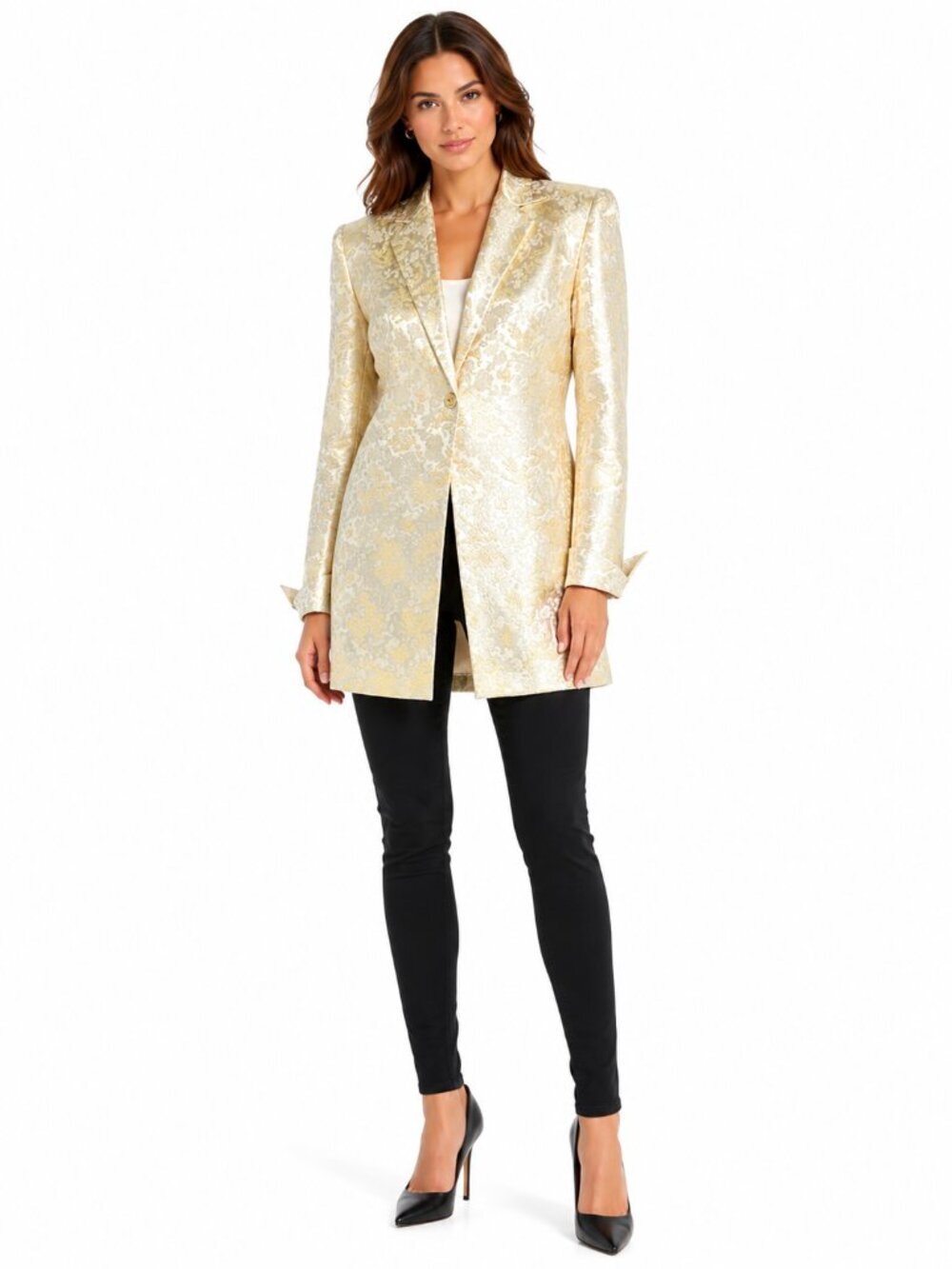 vintage MIDNIGHT VELVET Gold Silver Brocade Blazer Made in USA Longline 8